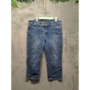 MOMENTO Women Cropped Jeans Mid Rise Straight Leg Blue Stone Wash W:36 L:22.5